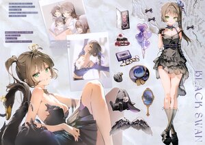 Rating: Safe Score: 45 Tags: animal_ears anmi blue_eyes bow breasts brown_hair bunny cake cherry cleavage dress food fruit glasses gloves green_eyes heart kneehighs mirror original ponytail scan translation_request wings User: BattlequeenYume
