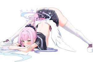 Rating: Questionable Score: 53 Tags: blue_archive blush breasts daran9 halo long_hair misono_mika no_bra panties pink_hair ponytail shirt_lift spread_legs thighhighs underwear white wings yellow_eyes User: BattlequeenYume