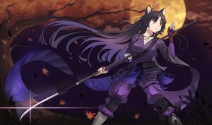 Rating: Safe Score: 12 Tags: animal_ears arknights armor autumn black_hair doggirl gloves japanese_clothes leaves long_hair moon necklace night saga_(arknights) spear tree weapon yellow_eyes youngou_(uppark4425) User: otaku_emmy