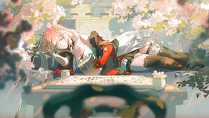 Rating: Safe Score: 31 Tags: book braids breasts changli_(wuthering_waves) choker cleavage couch dress flowers garter long_hair orange_eyes pink_hair rafaelaaa thighhighs wuthering_waves User: S17