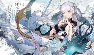 Rating: Safe Score: 43 Tags: animal bird blush bow breasts chinese_clothes clouds dragon dress garter gray_eyes gray_hair jinhsi_(wuthering_waves) kuroduki long_hair paper ribbons sideboob sky tail thighhighs translation_request wuthering_waves User: BattlequeenYume