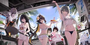 Rating: Questionable Score: 27 Tags: aether_gazer apron ass bikini black_hair blush breasts brown_hair cleavage clouds food garter garter_belt gray_hair green_eyes green_hair group long_hair naked_apron navel necklace parody ponytail see_through shirt_lift short_hair sideboob sky sunglasses swimsuit tagme_(character) underboob wristwear yellow_eyes zero_lime User: BattlequeenYume