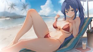 Rating: Questionable Score: 34 Tags: anthropomorphism azur_lane beach bikini blue_eyes blue_hair blush breasts cameltoe cat_smile cleavage clouds dan-98 drink long_hair navel new_jersey_(azur_lane) ponytail summer swimsuit User: FormX