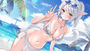 Rating: Safe Score: 39 Tags: animal_ears beach bikini blush boat breasts catgirl cleavage clouds final_fantasy final_fantasy_xiv gray_hair green_eyes miqo'te navel necklace ponytail silhouette sky su2525 sunglasses swimsuit tail warrior_of_light water User: BattlequeenYume