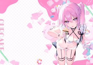Rating: Questionable Score: 44 Tags: bow bra breasts cake candy cleavage collar fang food garter garter_belt gloves kneehighs long_hair omelet_tomato original panties pink pink_hair purple_eyes ribbons scan twintails underwear User: BattlequeenYume